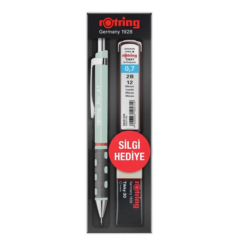 Rotring Tikky Versatil Kalem + Min + Silgi 3 Lü Okul Seti 0.7mm Opal Mavi