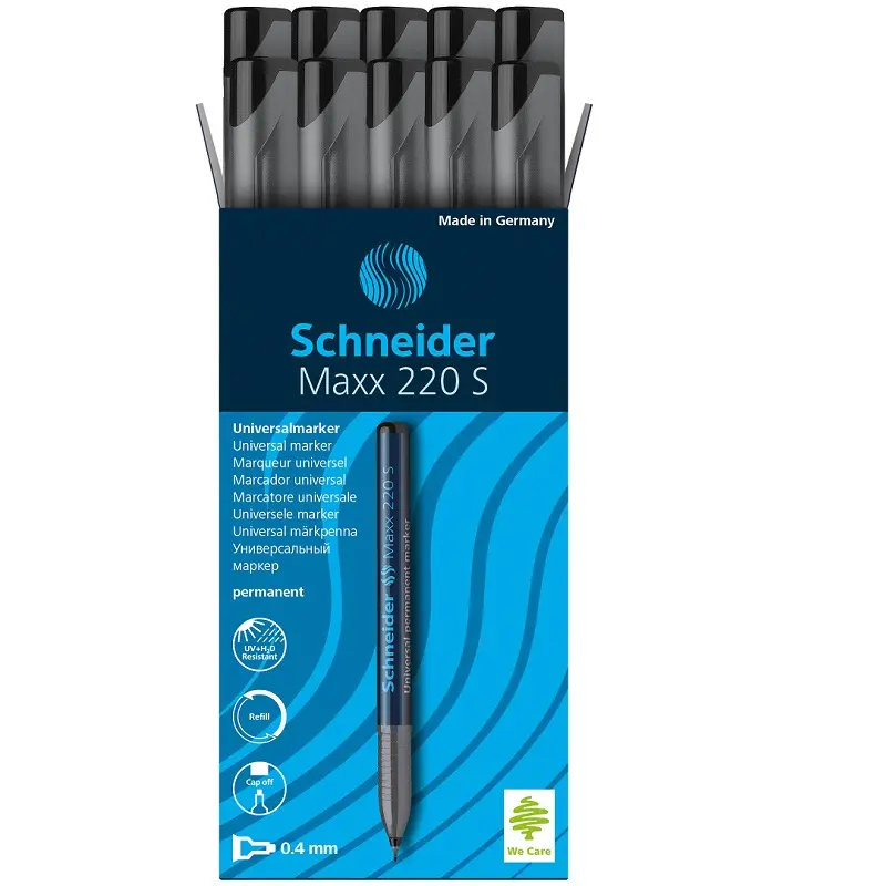 Schneider Maxx 220S Asetat Kalemi 0.4 mm Siyah 10 Lu Kutu