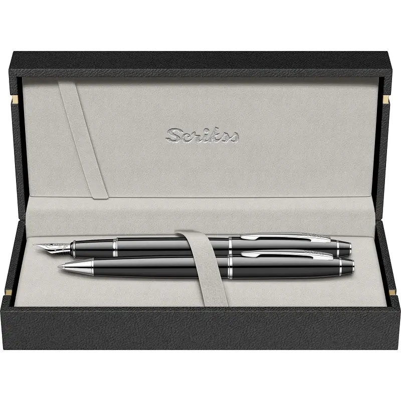 Scrikss 35 İkili Set Dolma Kalem + Tükenmez Kalem Noble Siyah