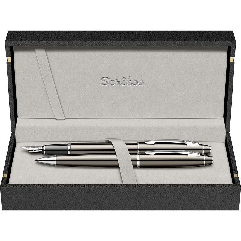 Scrikss 35 Noble İkili Set Dolma Kalem + Tükenmez Kalem Titanyum