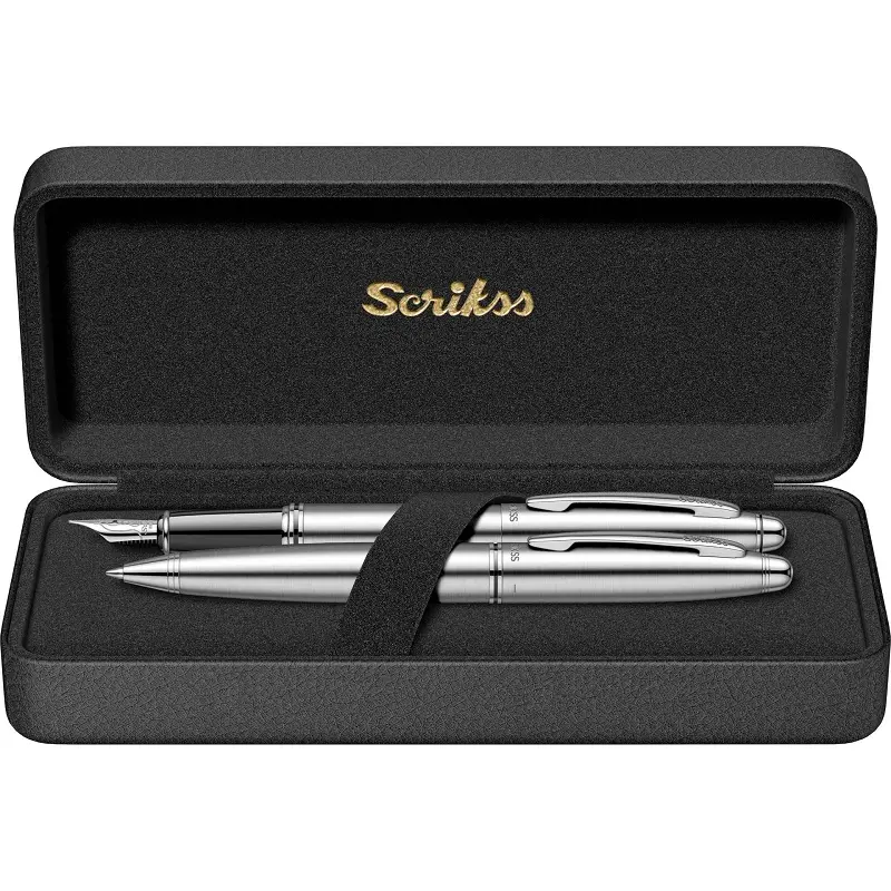 Scrikss 88 Knight İkili Set Dolma Kalem + Tükenmez Kalem Krom