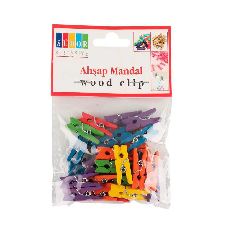Südor BS130 Ahşap Mandal Büyük Renkli 3.5cm x 20 Li Paket