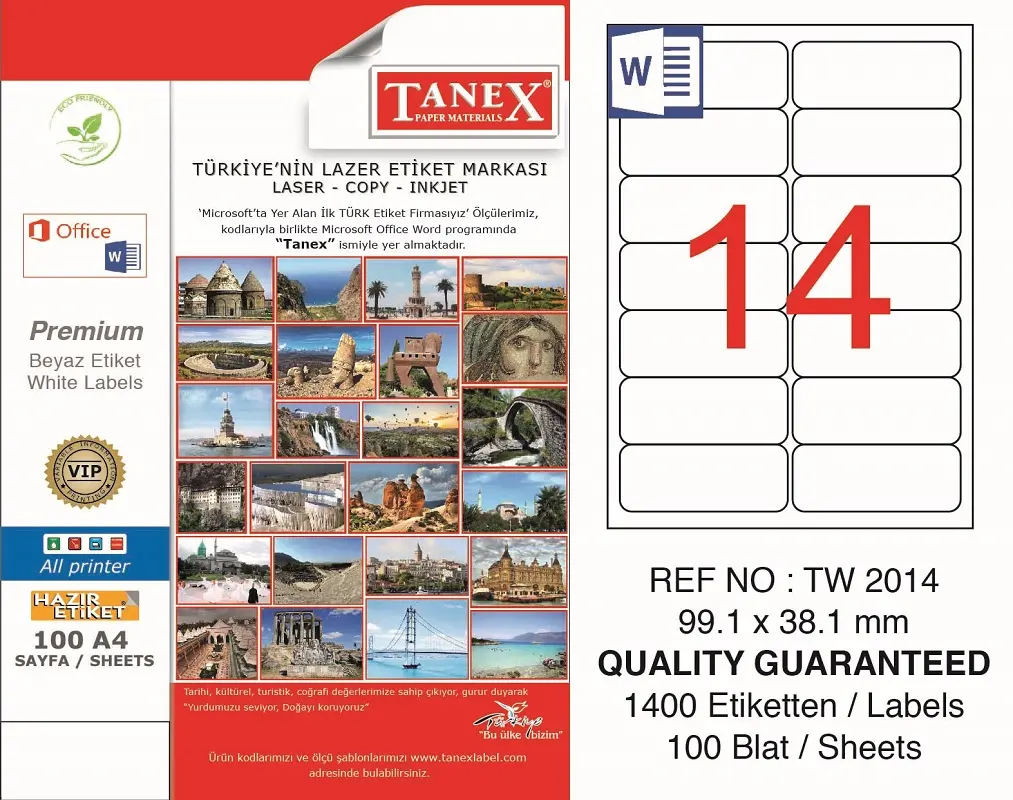 Tanex TW-2014 99.1x38.1 mm Lazer Etiket 100 Lü Paket