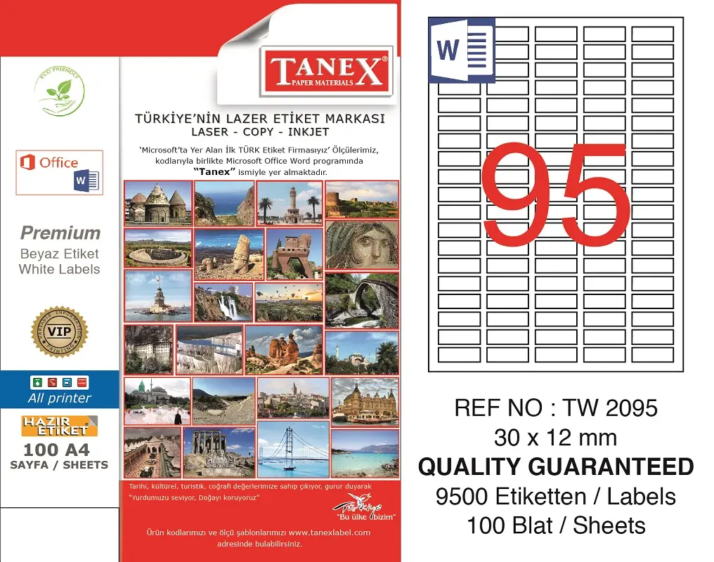 Tanex TW-2095 30x12 mm Lazer Etiket 100 Lü Paket