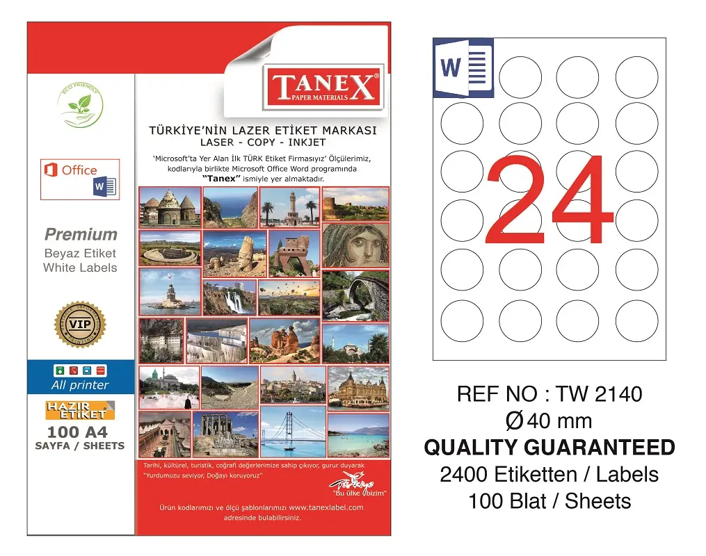 Tanex TW-2140 40 mm Yuvarlak Lazer Etiket 100 Lü Paket