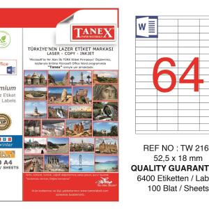 Tanex TW-2164 52.5x18 mm Lazer Etiket 100 Lü Paket