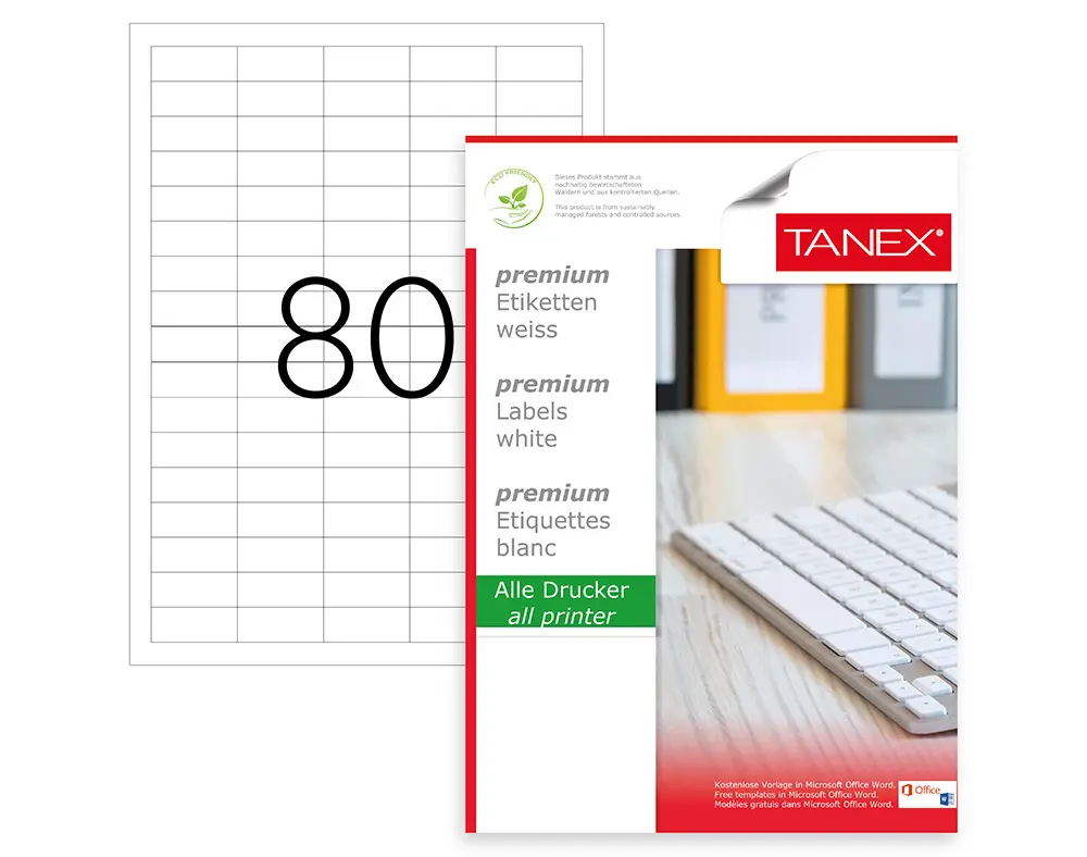 Tanex TW-2180 37x14.25 mm Lazer Etiket 100 Lü Paket