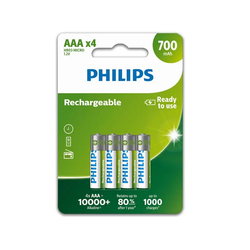 Philips R03B4A70/10 Şarj Edilebilir İnce Pil AAA 700mAH 4 Lü Kartela
