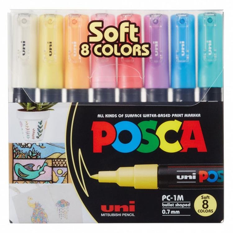 Uni-Ball Posca PC-1M 0.7mm Su Bazlı Poster Markörü Soft Renk 8 Li