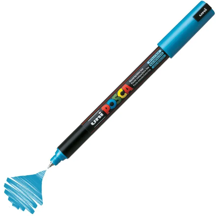 Uni-Ball Posca PC-1MR 0.7mm Su Bazlı Poster Markörü Metalik Mavi 6 Lı Kutu