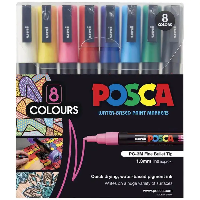 Uni-Ball Posca PC-3M-8C 0.9 - 1.3 mm Su Bazlı Poster Markörü 8 Renk