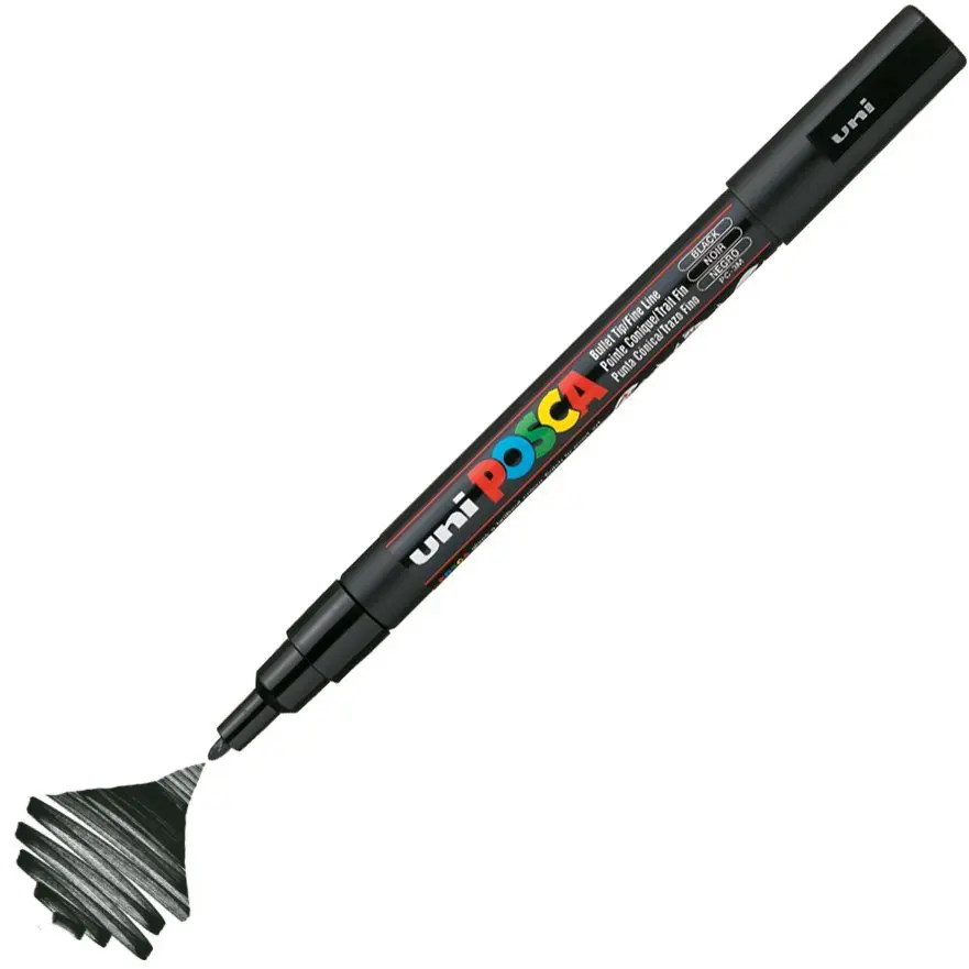 Uni-Ball Posca PC-3M 0.9 - 1.3mm Su Bazlı Poster Markörü Siyah 6 Lı Kutu