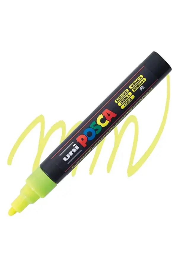 Uni-Ball Posca PC-5m 1.8 - 2.5mm Su Bazlı Poster Markörü Fosforlu Sarı 6 Lı Kutu