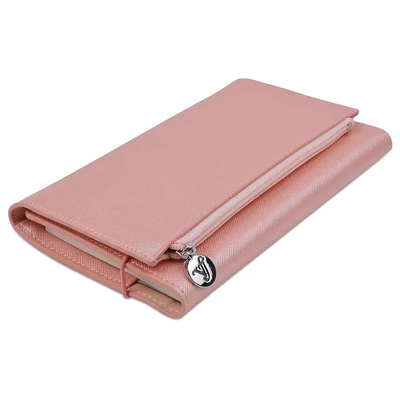 Victoria's Journals Zipco Clutch Lastikli Fermuarlı Cepli Çizgili Not Defteri 80 gr. 96 Yaprak 9.6x16.6cm Şampanya