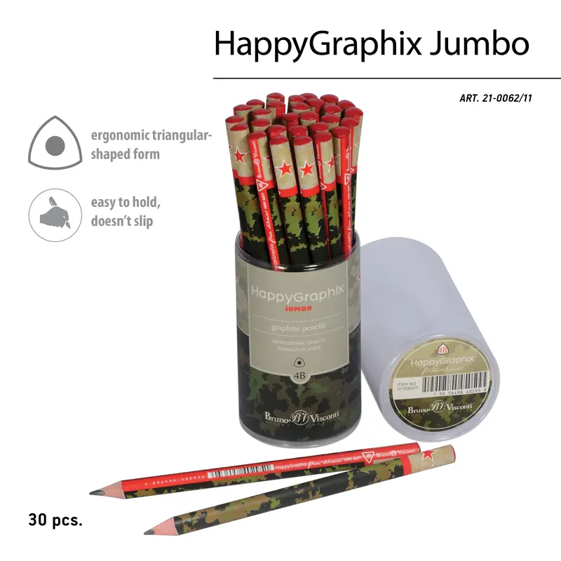 Bruno Visconti HappyGraphix Red Star Desen Üçgen Gövde Jumbo Kurşun Kalem 3.5mm 4B 30 Lu Paket