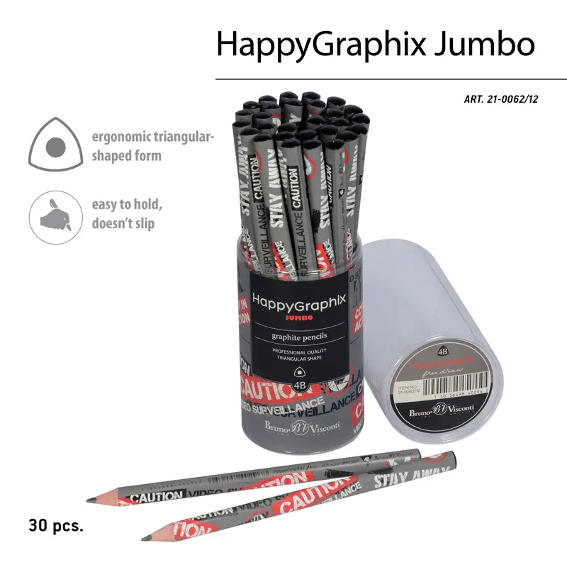 Bruno Visconti HappyGraphix Kamera Desen Üçgen Gövde Jumbo Kurşun Kalem 3.5mm 4B 30 Lu Paket