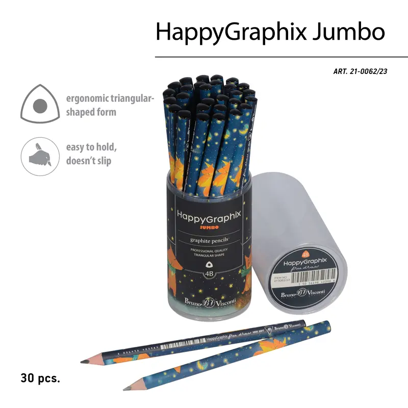 Bruno Visconti HappyGraphix Tilki Desen Üçgen Gövde Jumbo Kurşun Kalem 3.5mm 4B 30 Lu Paket