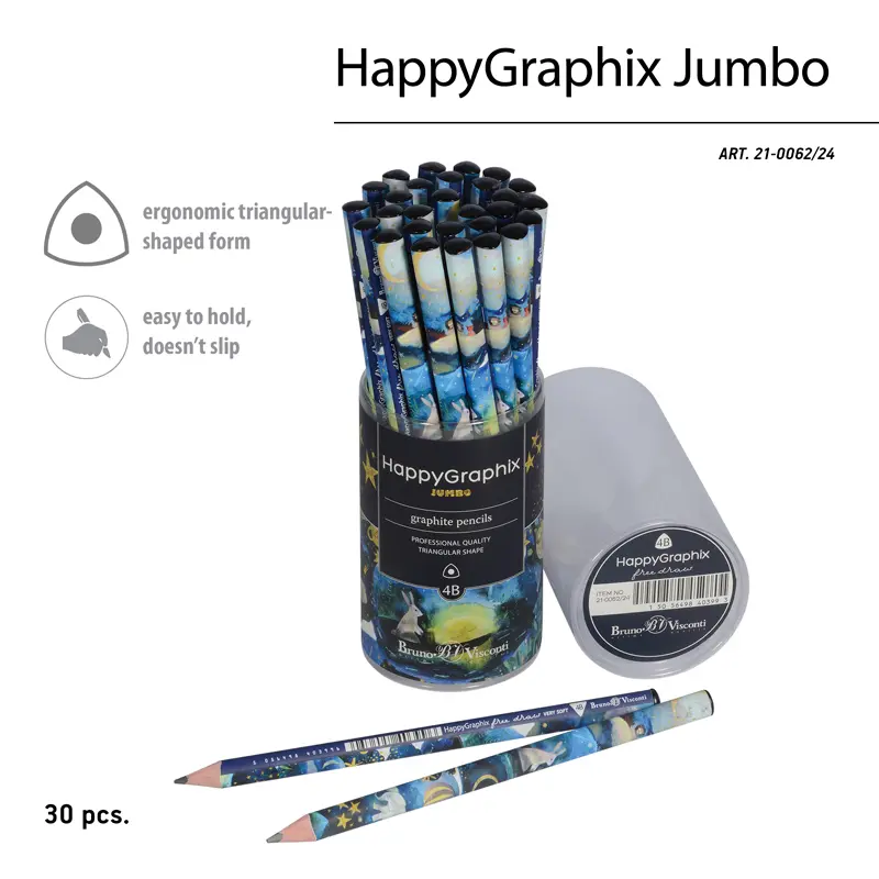 Bruno Visconti HappyGraphix Rüya Desen Üçgen Gövde Jumbo Kurşun Kalem 3.5mm 4B 30 Lu Paket