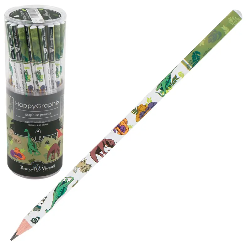 Bruno Visconti HappyGraphix Dinosaurs Desen Üçgen Gövde Kurşun Kalem HB 50 Li Paket