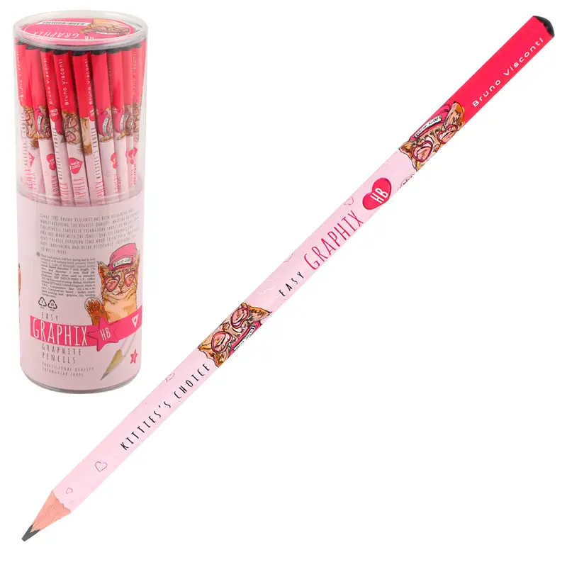 Bruno Visconti EasyGraphix Cat Desen Üçgen Gövde Kurşun Kalem HB 50 Li Paket