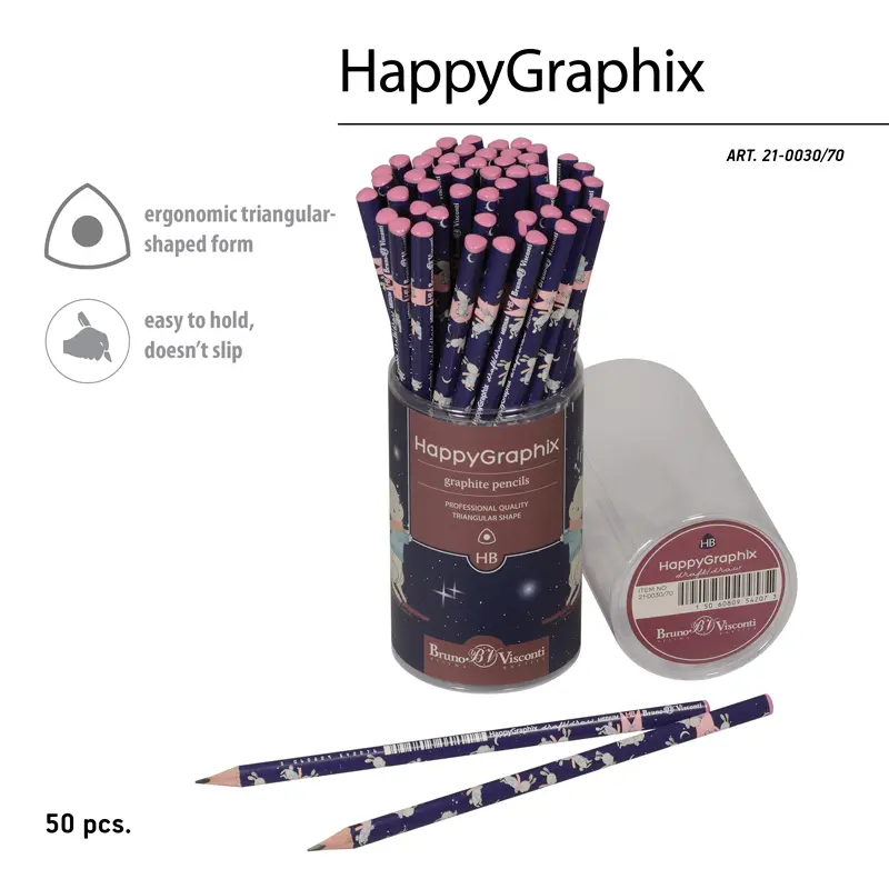Bruno Visconti HappyGraphix Magic Night Desen Üçgen Gövde Kurşun Kalem HB 50 Li Paket