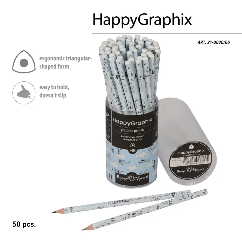 Bruno Visconti HappyGraphix Uçaklar Desen Üçgen Gövde Kurşun Kalem HB 50 Li Paket
