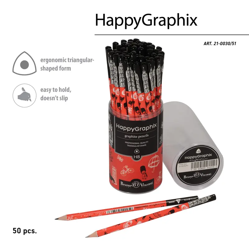 Bruno Visconti HappyGraphix Romantik Londra Desen Üçgen Gövde Kurşun Kalem HB 50 Li Paket