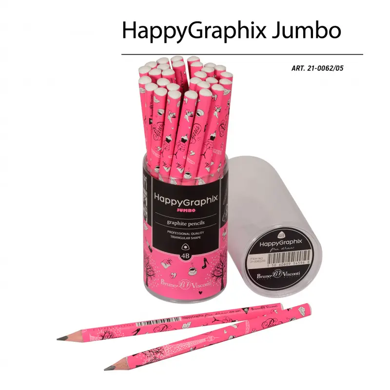 Bruno Visconti HappyGraphix Romantik Paris Desen Üçgen Gövde Jumbo Kurşun Kalem 3.5mm 4B 30 Lu Paket