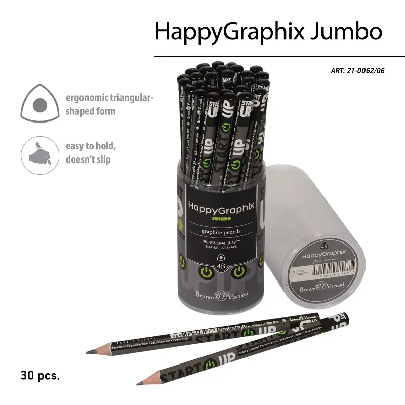 Bruno Visconti HappyGraphix Start Up Desen Üçgen Gövde Jumbo Kurşun Kalem 3.5mm 4B 30 Lu Paket