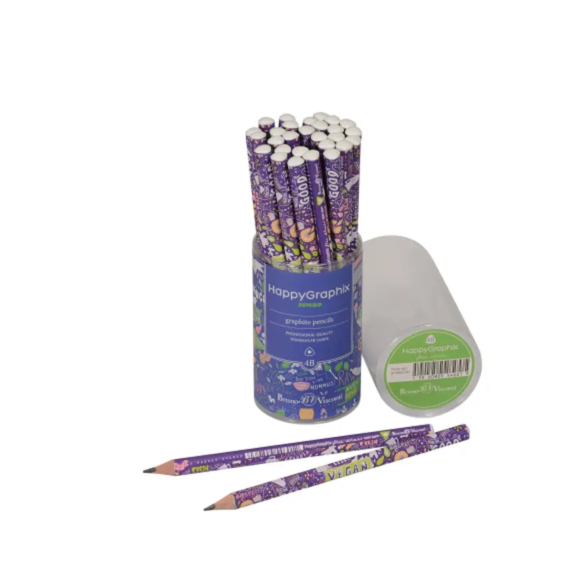 Bruno Visconti HappyGraphix Vegan Desen Üçgen Gövde Jumbo Kurşun Kalem 3.5mm 4B 30 Lu Paket