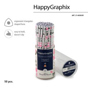 Bruno Visconti HappyGraphix Pembe Kedicikler Desen Üçgen Gövde Kurşun Kalem HB 50 Li Paket