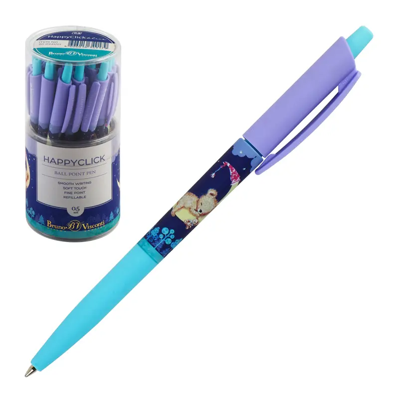 Bruno Visconti Happy Click Gece Desen Tükenmez Kalem 0.5mm Mavi x 24 Lü Kutu