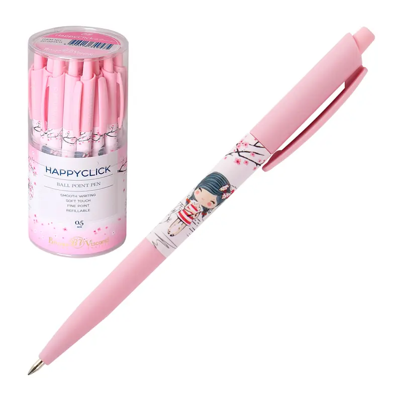 Bruno Visconti Happy Click Şemsiyeli Kız Desen Tükenmez Kalem 0.5mm Mavi x 24 Lü Kutu
