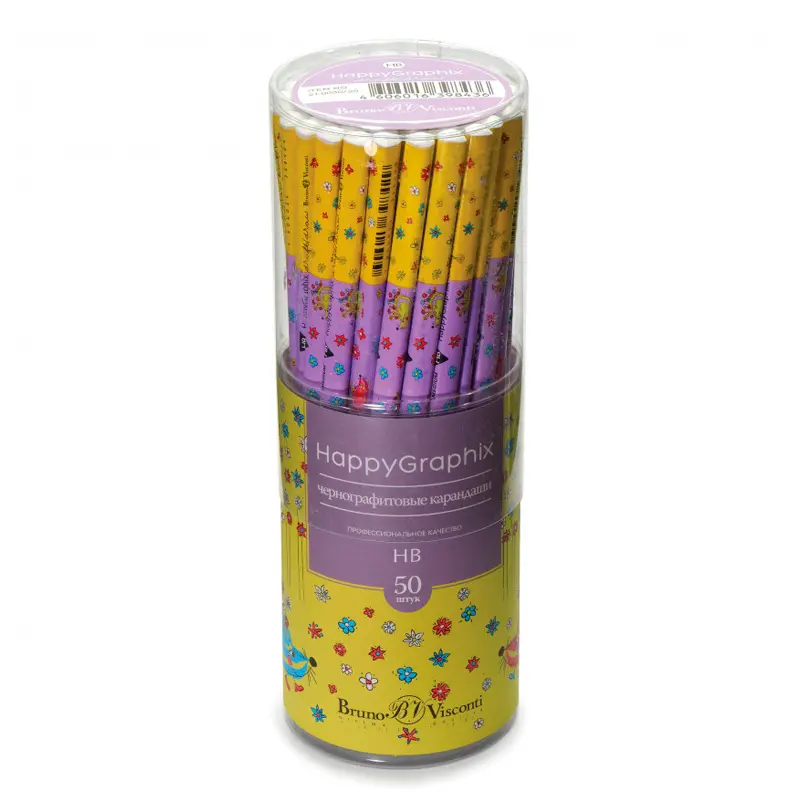 Bruno Visconti HappyGraphix Kirpi Desen Üçgen Gövde Kurşun Kalem HB 50 Li Paket