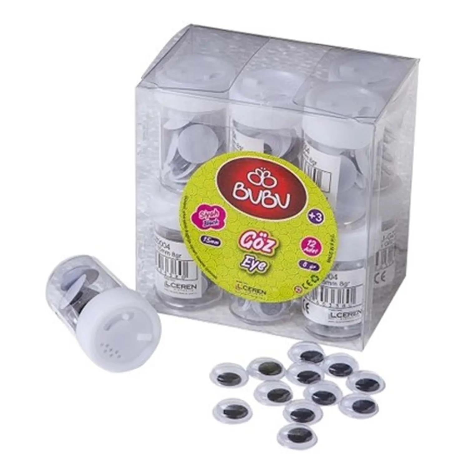 Bu-Bu Siyah Oynar Göz 15mm 8 Gr. Tüp x 12 Li Paket