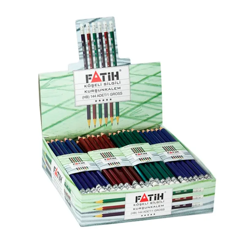 Fatih Köşeli Silgili Kurşun Kalem HB x 144 Lü Paket