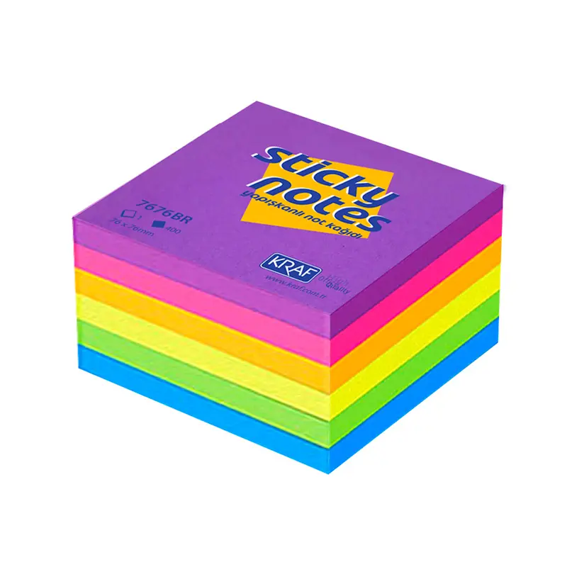 Kraf 7676BR Yapışkanlı Not Kağıdı 76x76mm 400 Yaprak Bright 6 Renk