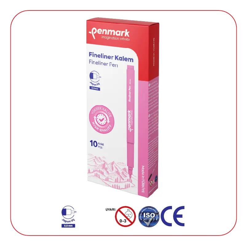 Penmark Japon Uç Fineliner Kalem 0.6mm Pembe x 10 Lu Kutu