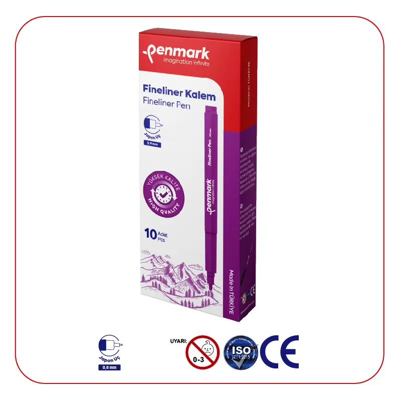 Penmark Japon Uç Fineliner Kalem 0.6mm Magenta x 10 Lu Kutu