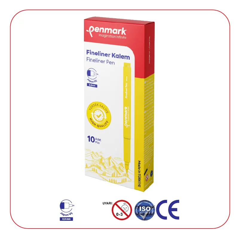 Penmark Japon Uç Fineliner Kalem 0.6mm Sarı x 10 Lu Kutu