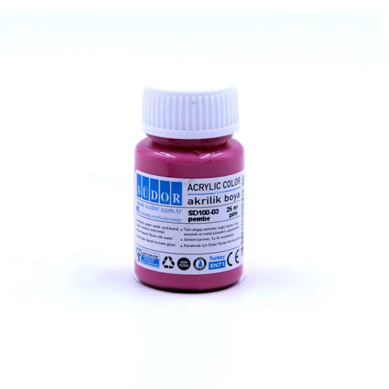 Südor SD100 Akrilik Boya 25 ML Şişe Pembe x 10 Lu Kutu