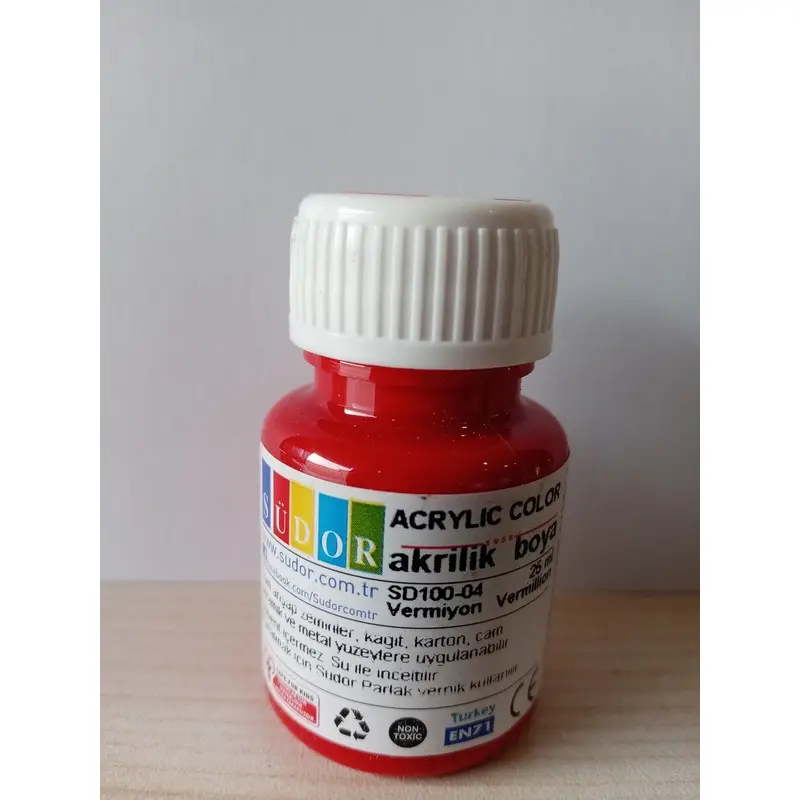 Südor SD100 Akrilik Boya 25 ML Şişe Vermiyon Kırmızı x 10 Lu Kutu