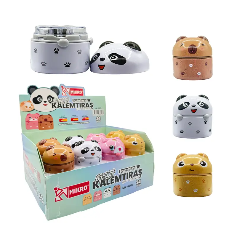 Mikro MK-6405 Çiftli Metal Kalemtraş Cute Friends x 24 Lü Kutu